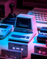 Image of old retro computers and cassette tapes